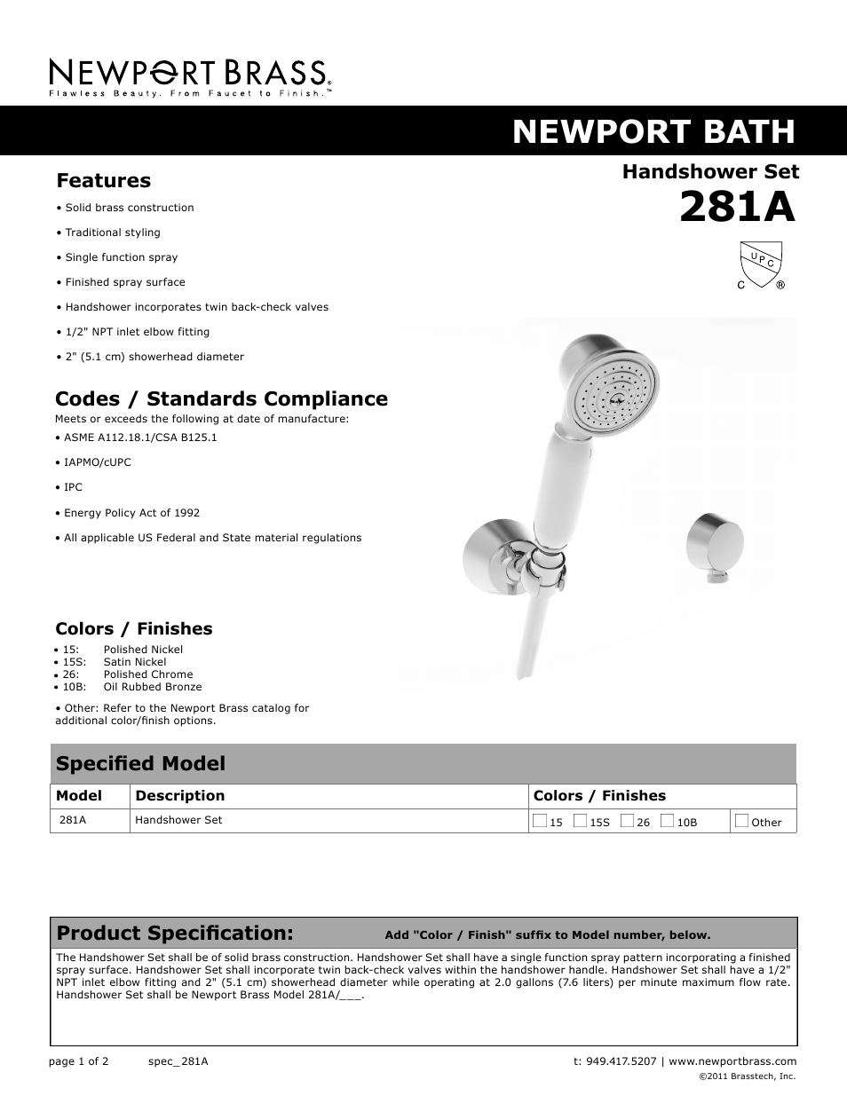 Newport Brass 281A User Manual | 2 pages