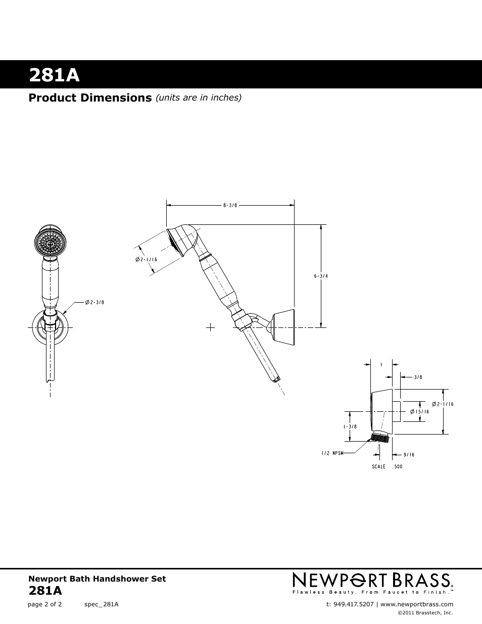 281a, Product dimensions | Newport Brass 281A User Manual | Page 2 / 2