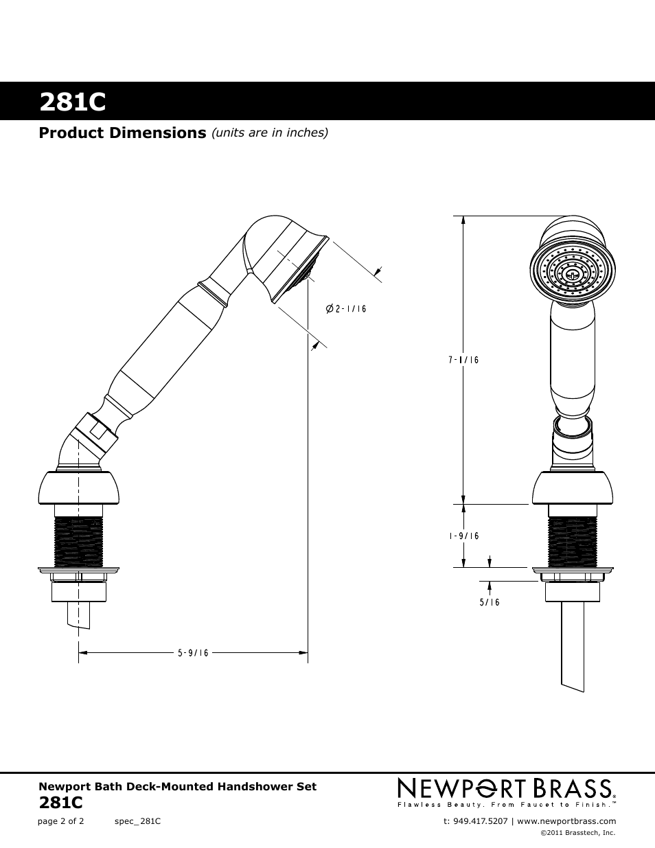 281c, Product dimensions | Newport Brass 281C User Manual | Page 2 / 2