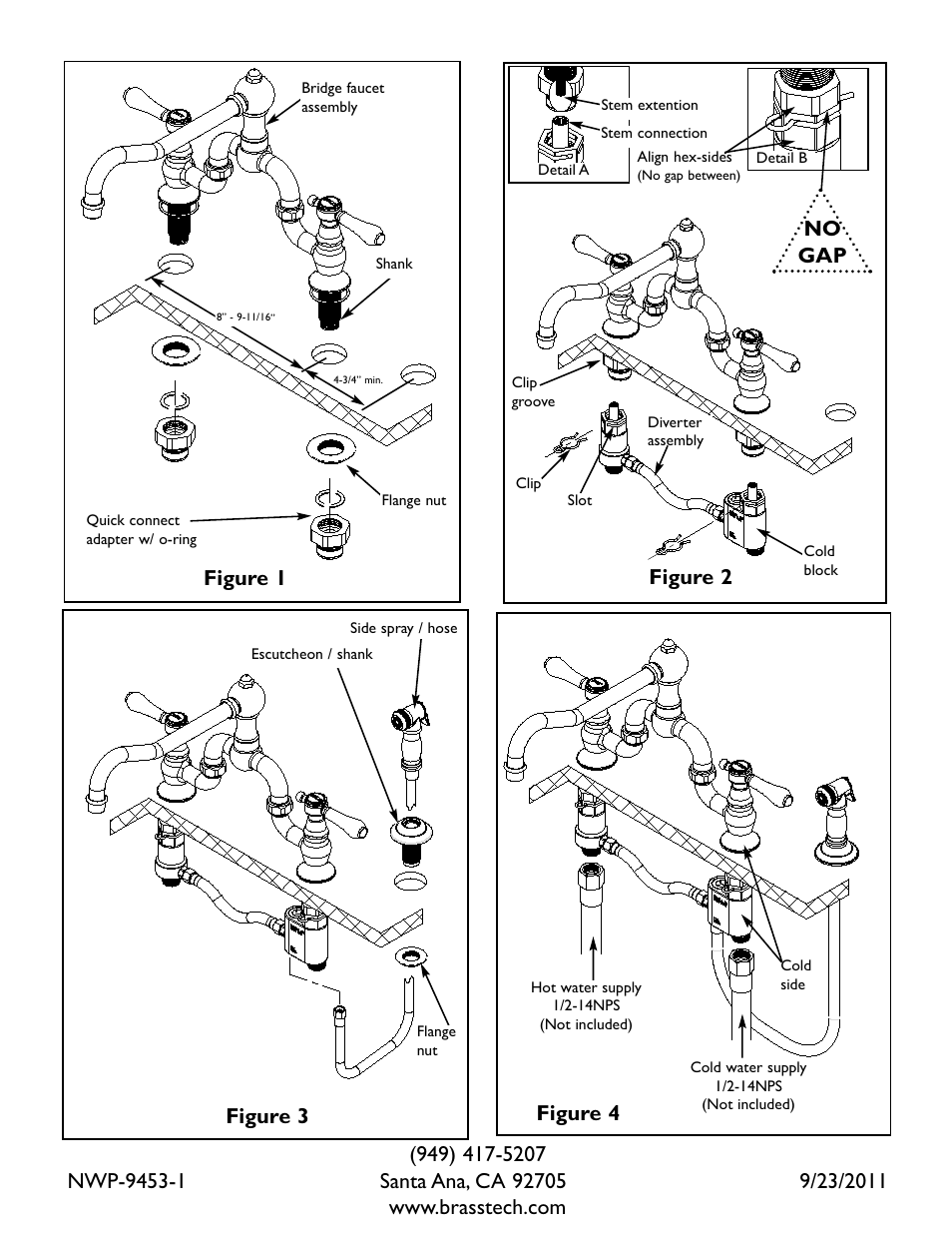 Figure 2, No gap figure 3, Figure 4 | Newport Brass 9453-1 User Manual | Page 3 / 3