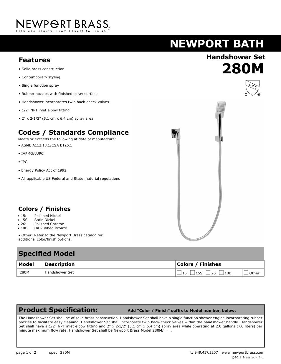 Newport Brass 280M User Manual | 2 pages