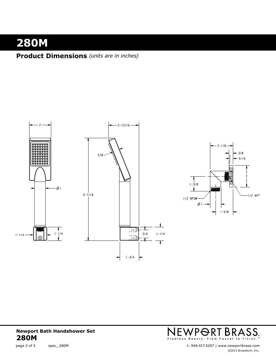 280m, Product dimensions | Newport Brass 280M User Manual | Page 2 / 2