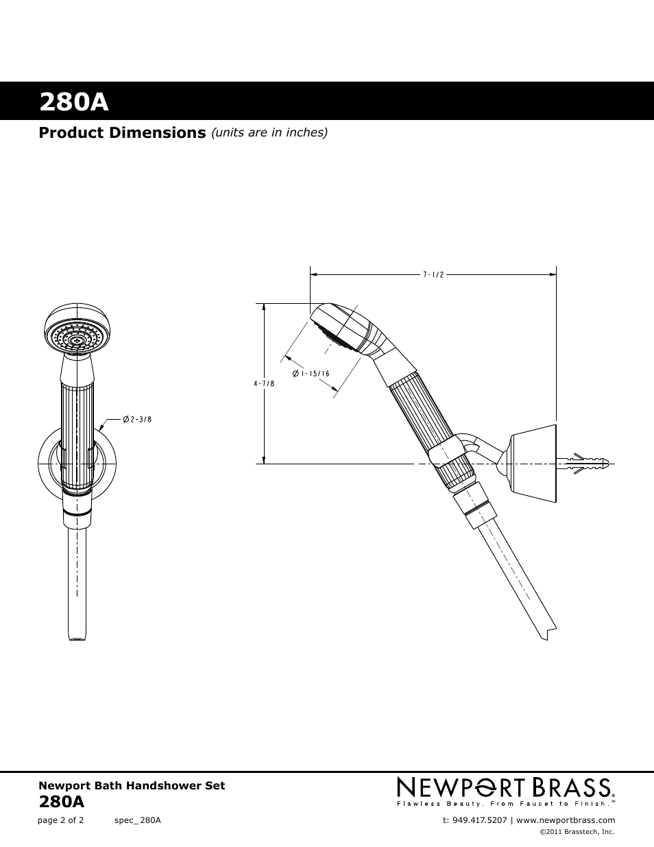 280a, Product dimensions | Newport Brass 280A User Manual | Page 2 / 2