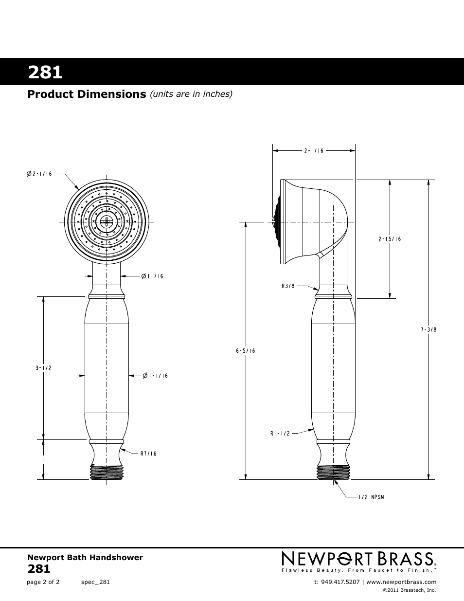 Product dimensions | Newport Brass 281 User Manual | Page 2 / 2