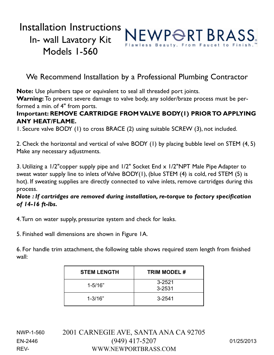 Newport Brass 1-560 User Manual | 2 pages