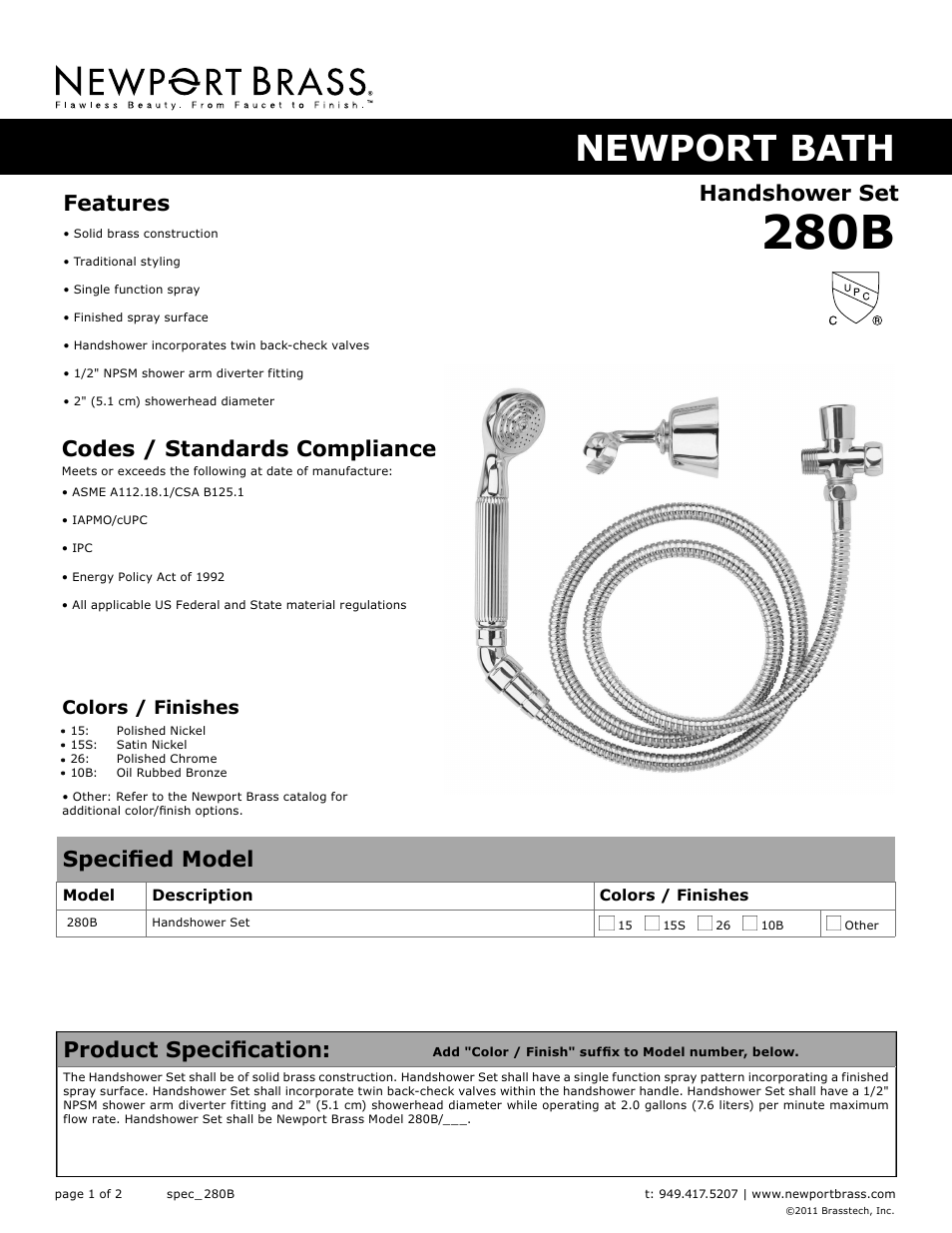 Newport Brass 280B User Manual | 2 pages