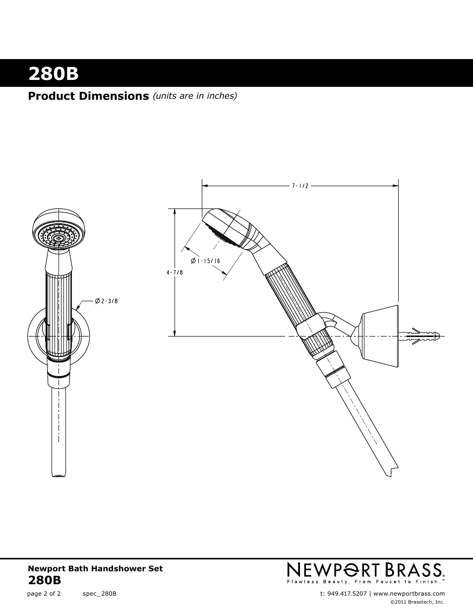 280b, Product dimensions | Newport Brass 280B User Manual | Page 2 / 2