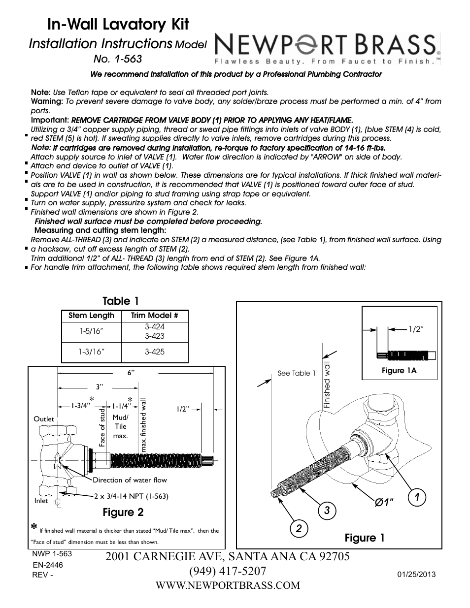 Newport Brass 1-563 User Manual | 1 page