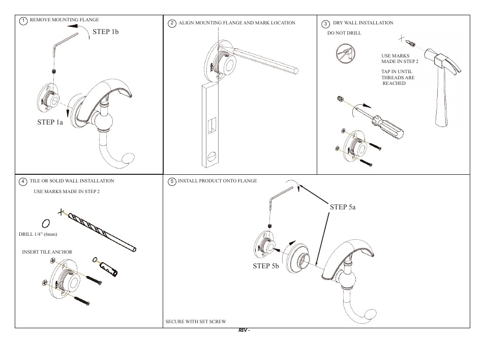 Step 1b step 1a, Step 5a step 5b | Newport Brass 38-12 DOUBLE ROBE HOOK User Manual | Page 2 / 2