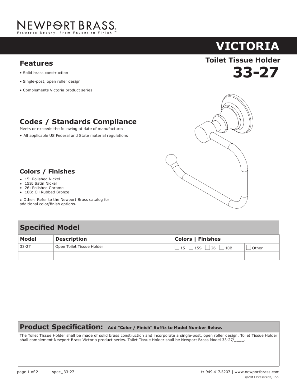 Newport Brass 33-27 User Manual | 2 pages