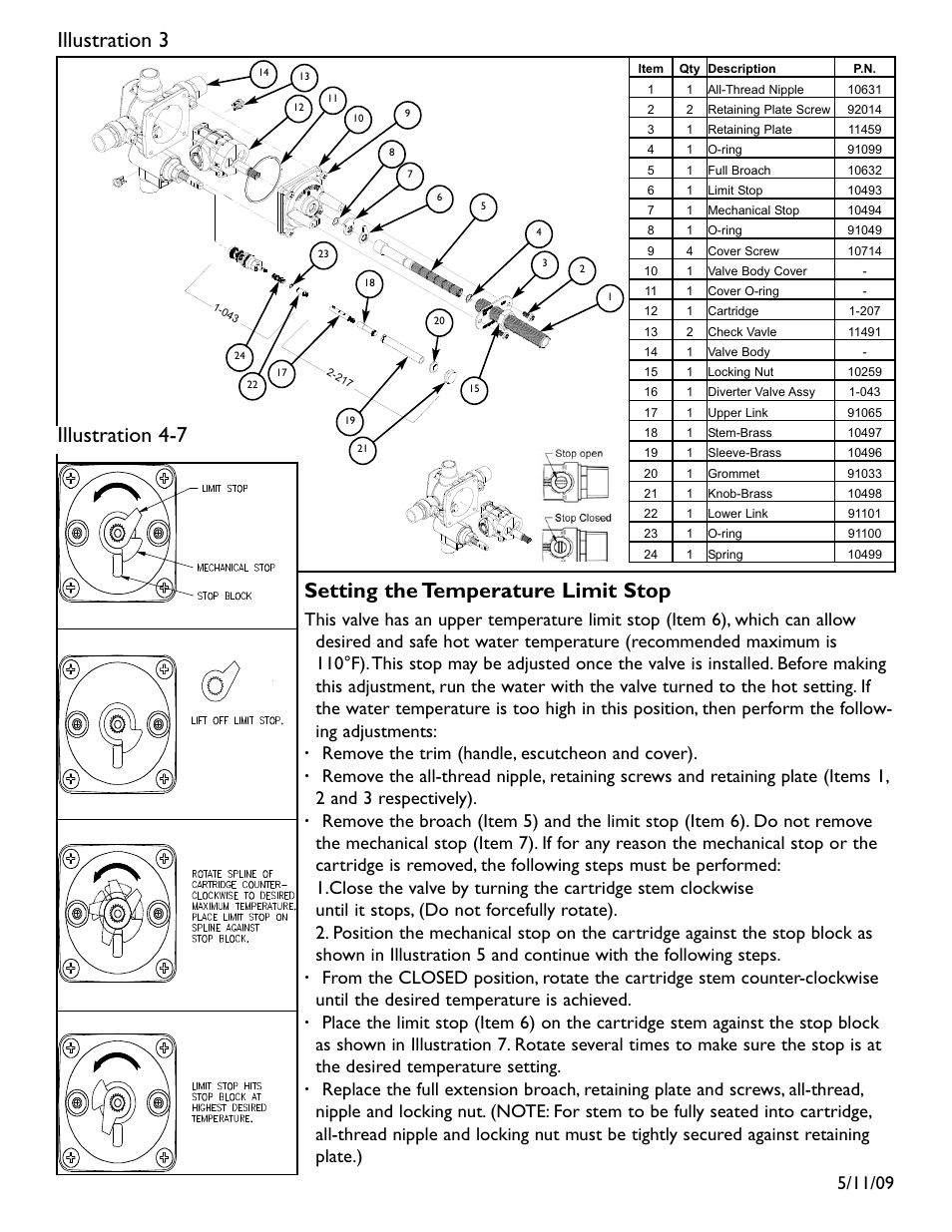 Setting the temperature limit stop, Illustration 3 illustration 4-7 | Newport Brass Tub & Shower Sets User Manual | Page 3 / 4