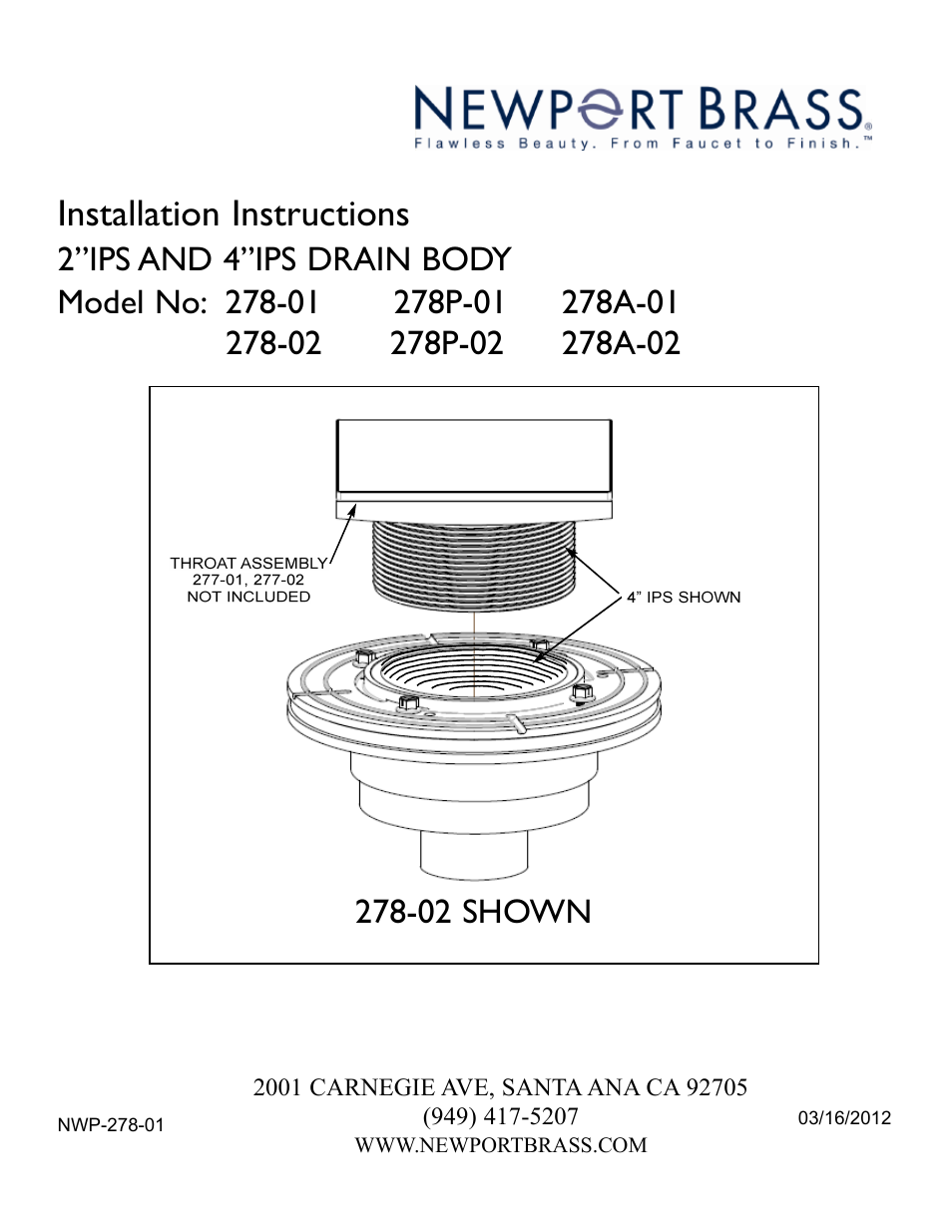Newport Brass 278P-02 User Manual | 3 pages