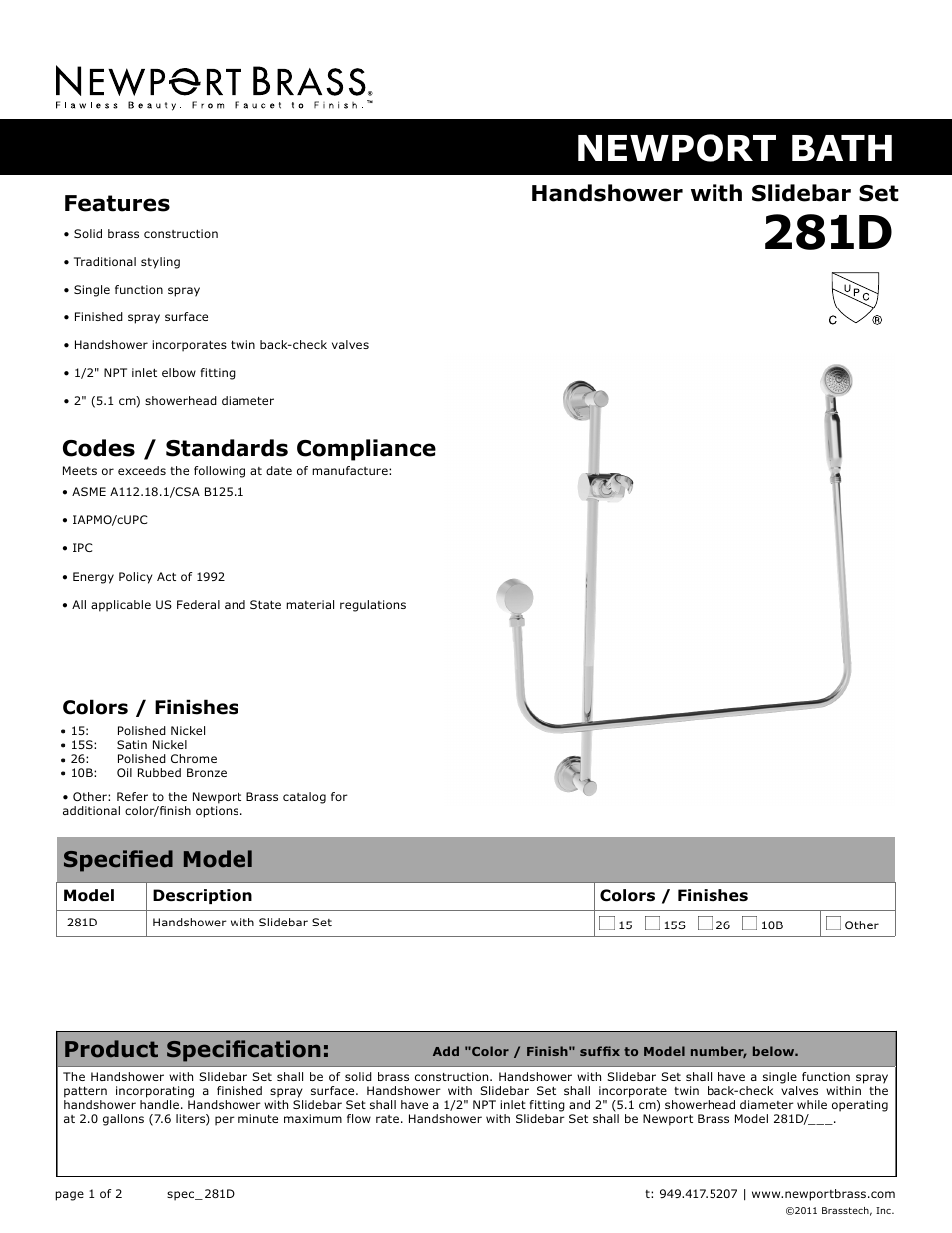 Newport Brass 281D User Manual | 2 pages