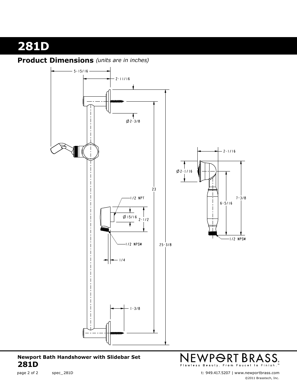 281d, Product dimensions | Newport Brass 281D User Manual | Page 2 / 2