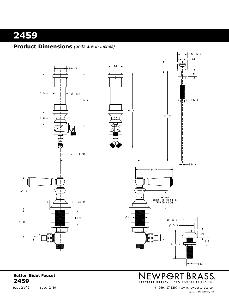 Product dimensions | Newport Brass 2459 Sutton User Manual | Page 2 / 2