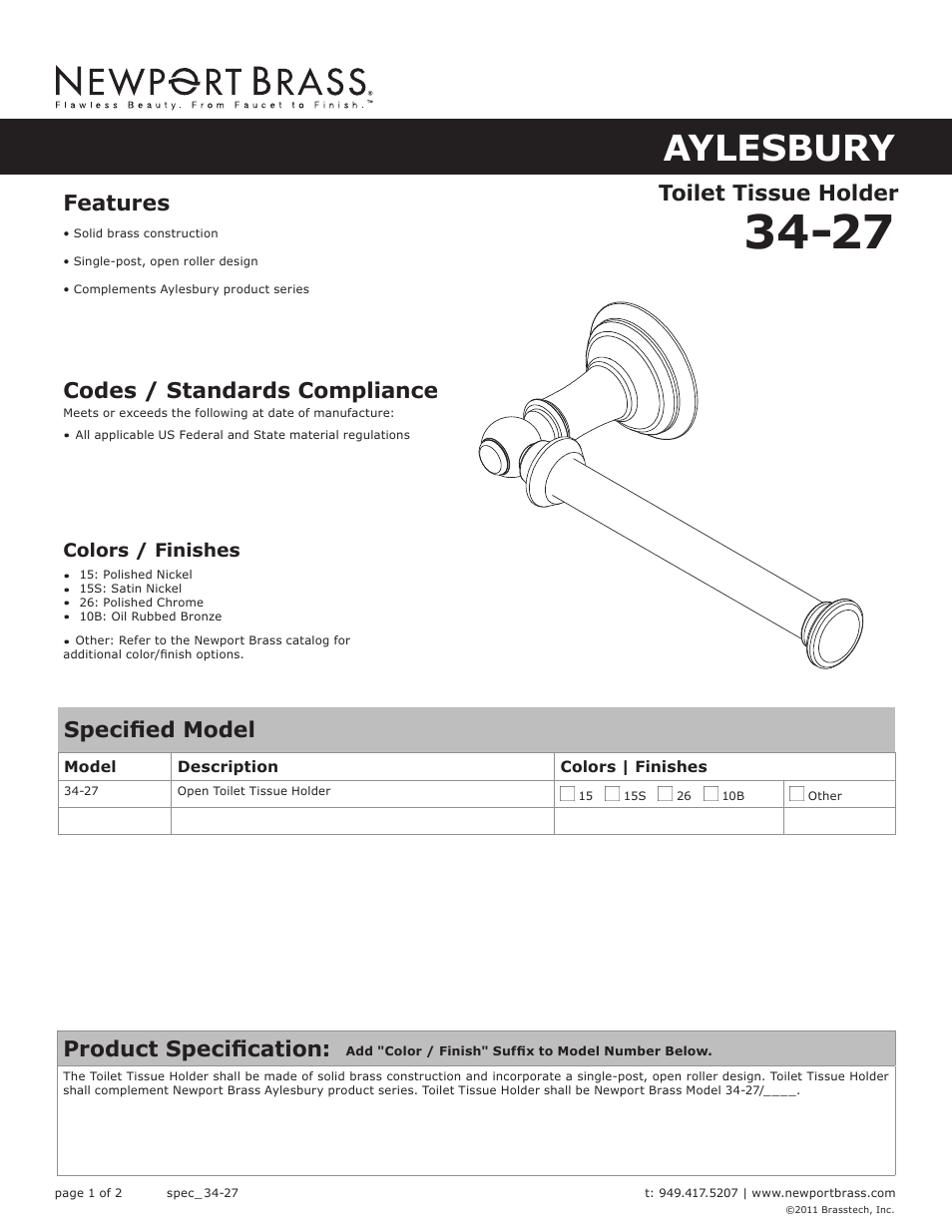 Newport Brass 34-27 User Manual | 2 pages