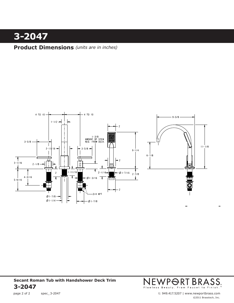 Product dimensions | Newport Brass 3-2047 Secant User Manual | Page 2 / 2