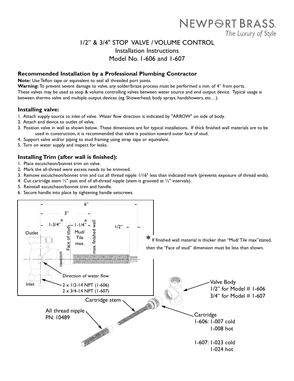 Newport Brass 3-426 Ithaca User Manual | 2 pages