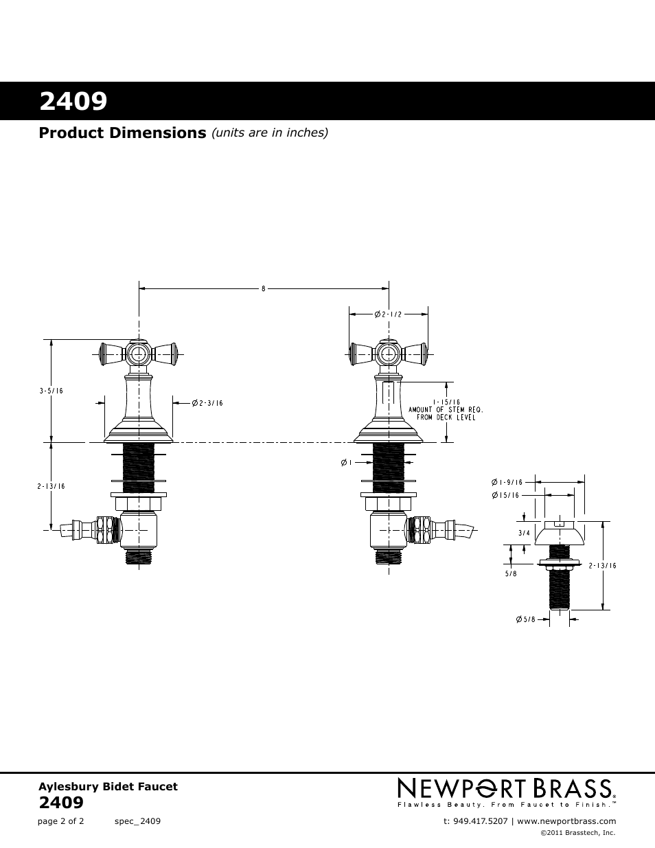 Product dimensions | Newport Brass 2409 Jacobean User Manual | Page 2 / 2