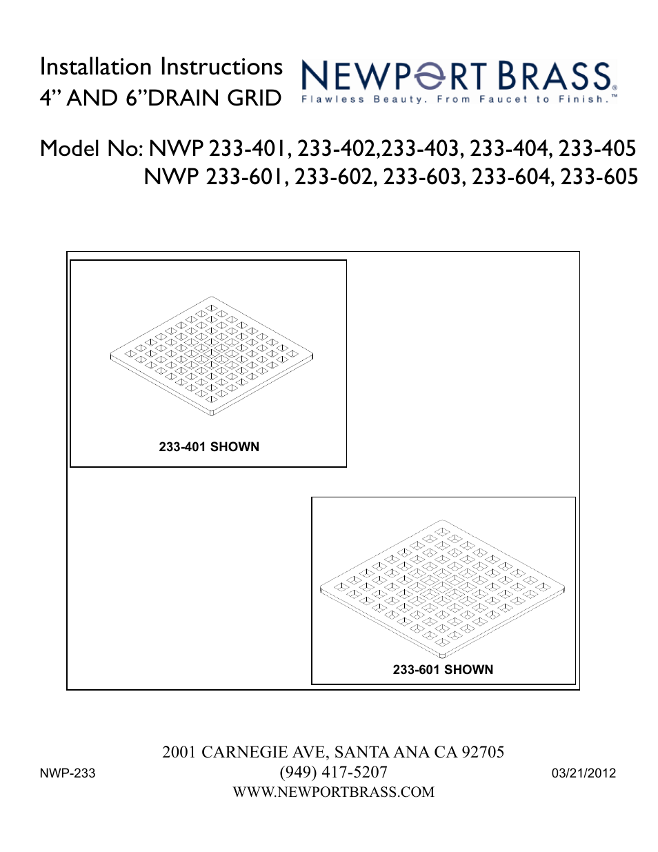 Newport Brass 233-605 User Manual | 2 pages
