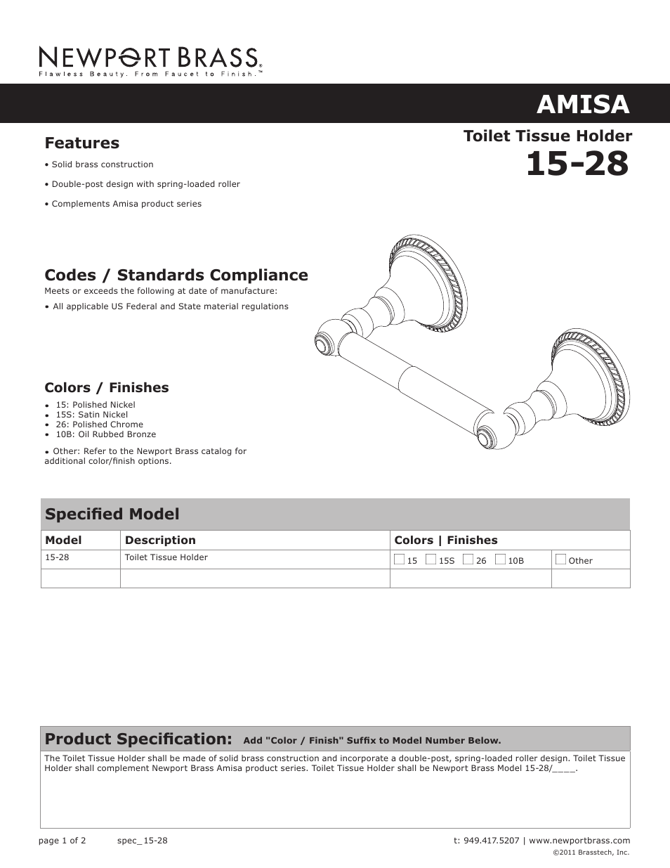 Newport Brass 15-28 User Manual | 2 pages