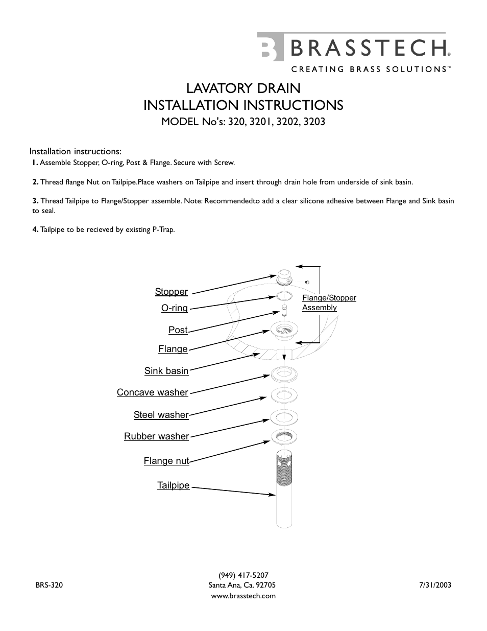 Newport Brass 3203 Brasstech User Manual | 1 page