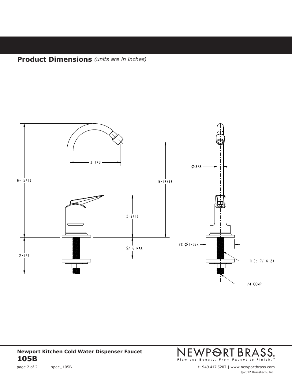 105b, Product dimensions | Newport Brass 105B User Manual | Page 2 / 2
