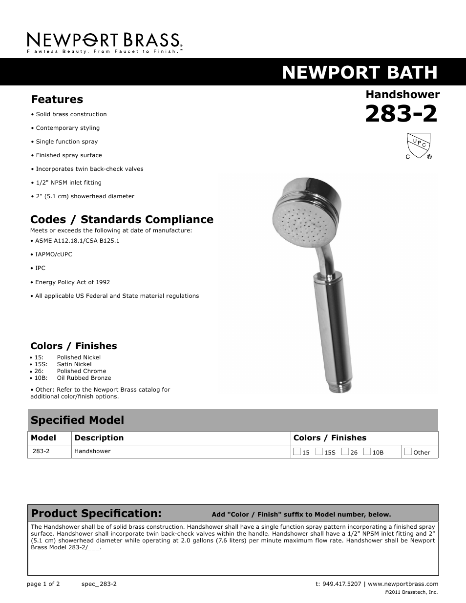 Newport Brass 283-2 User Manual | 2 pages