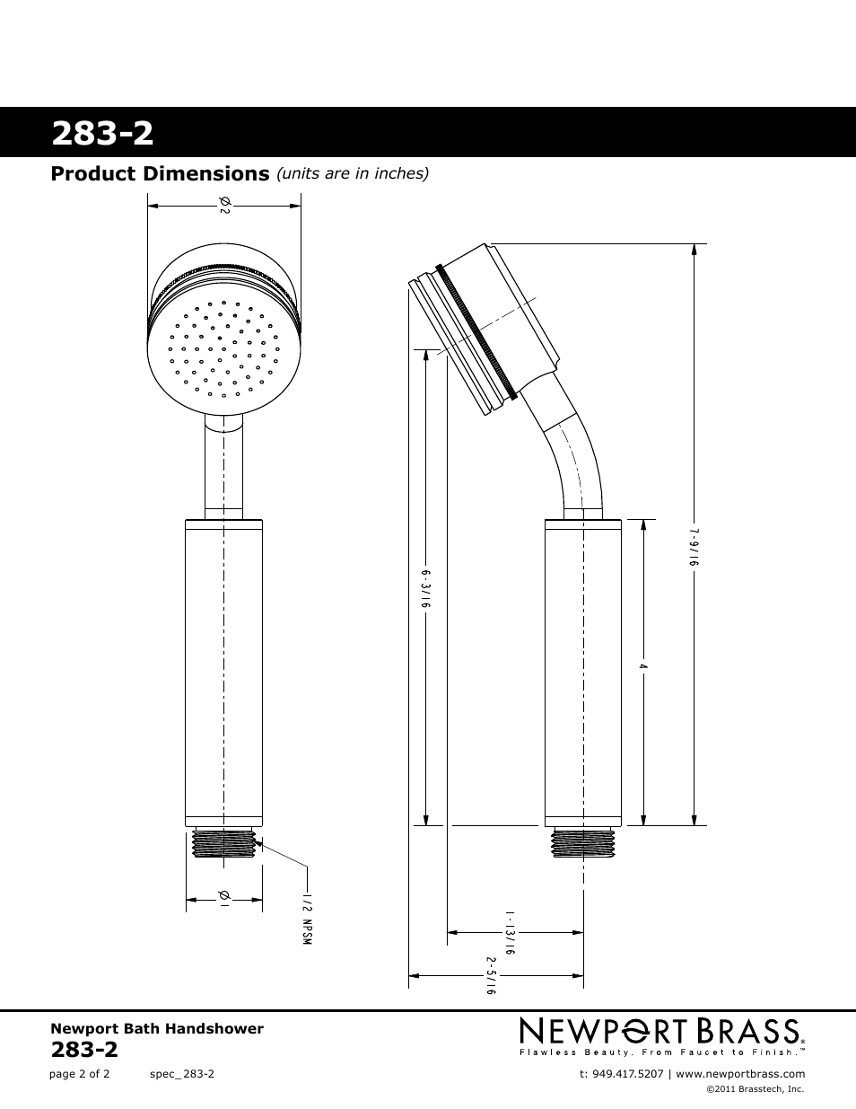 Product dimensions | Newport Brass 283-2 User Manual | Page 2 / 2