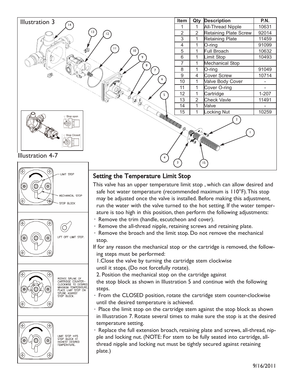 Setting the temperature limit stop, Illustration 3 illustration 4-7 | Newport Brass Shower Sets User Manual | Page 3 / 4