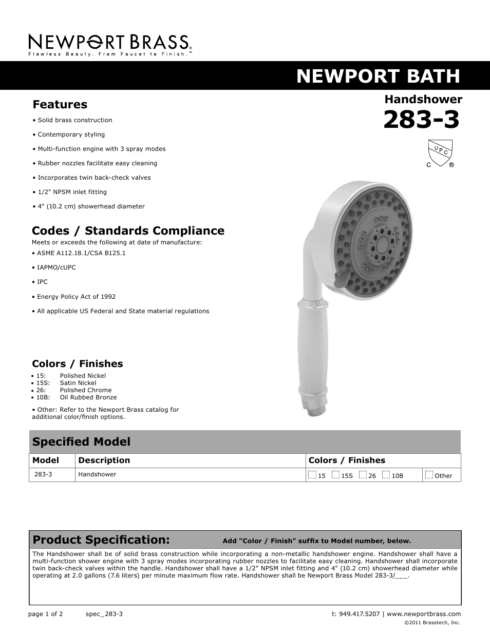 Newport Brass 283-3 User Manual | 2 pages