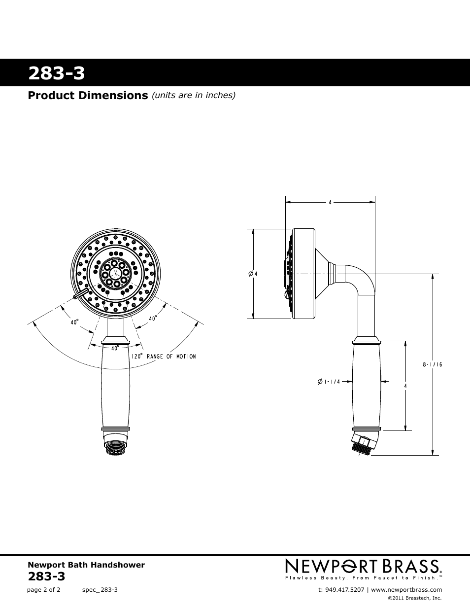 Product dimensions | Newport Brass 283-3 User Manual | Page 2 / 2