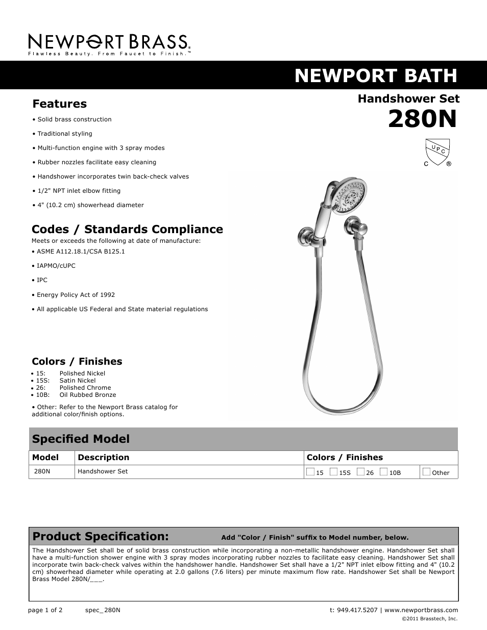 Newport Brass 280N User Manual | 2 pages