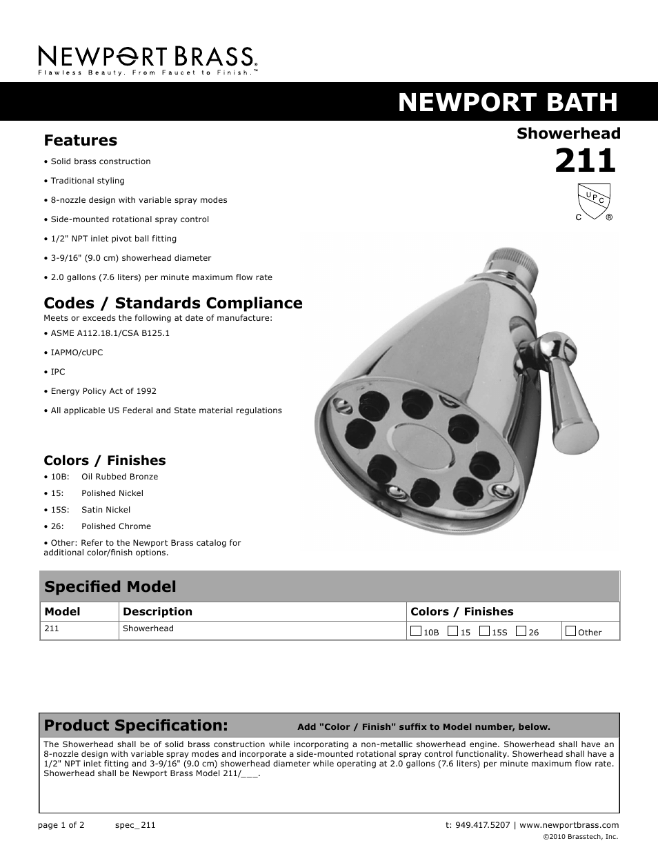 Newport Brass 211 User Manual | 2 pages