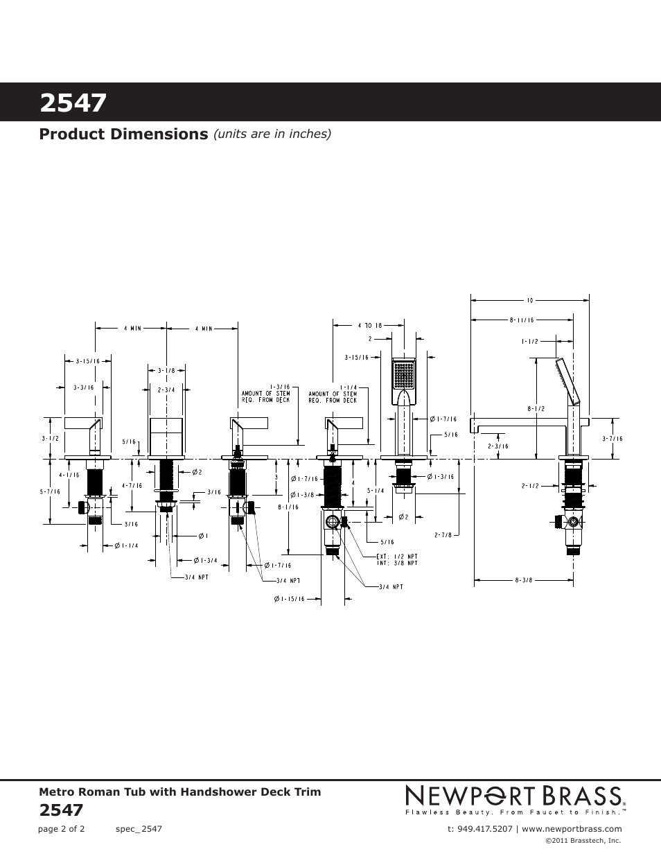 Product dimensions | Newport Brass 2547 Metro User Manual | Page 2 / 2