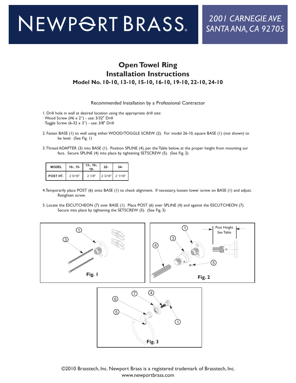 Newport Brass 24-10 Open Towel Ring User Manual | 2 pages