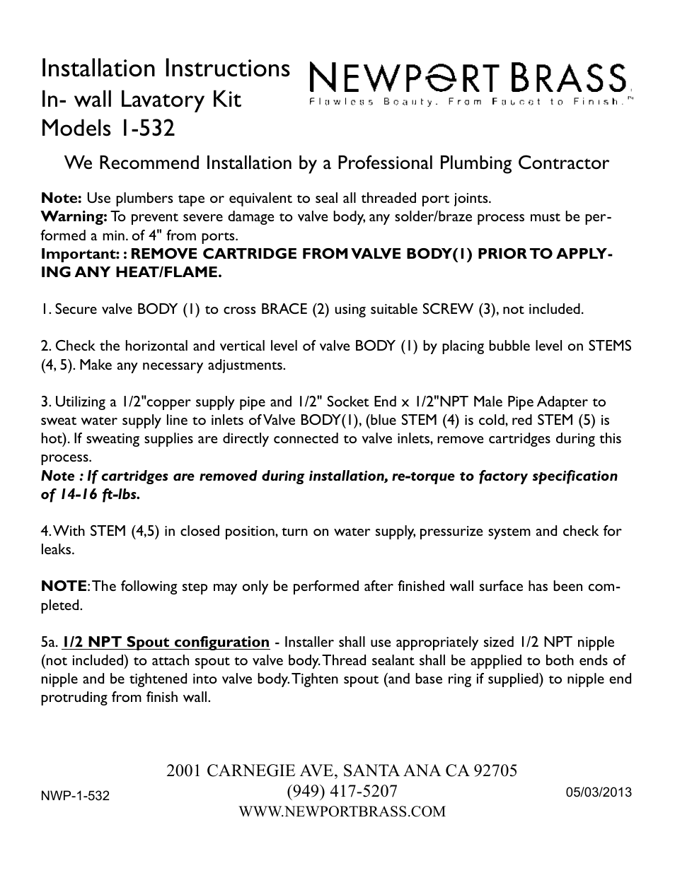 Newport Brass 3-991L East Linear User Manual | 2 pages