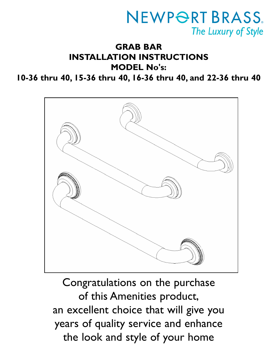 Newport Brass GRAB BAR User Manual | 3 pages