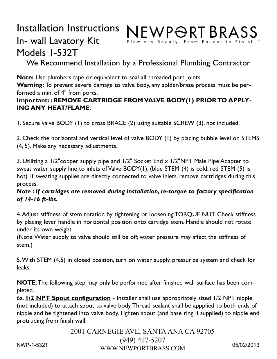 Newport Brass 3-1771 Victoria User Manual | 2 pages