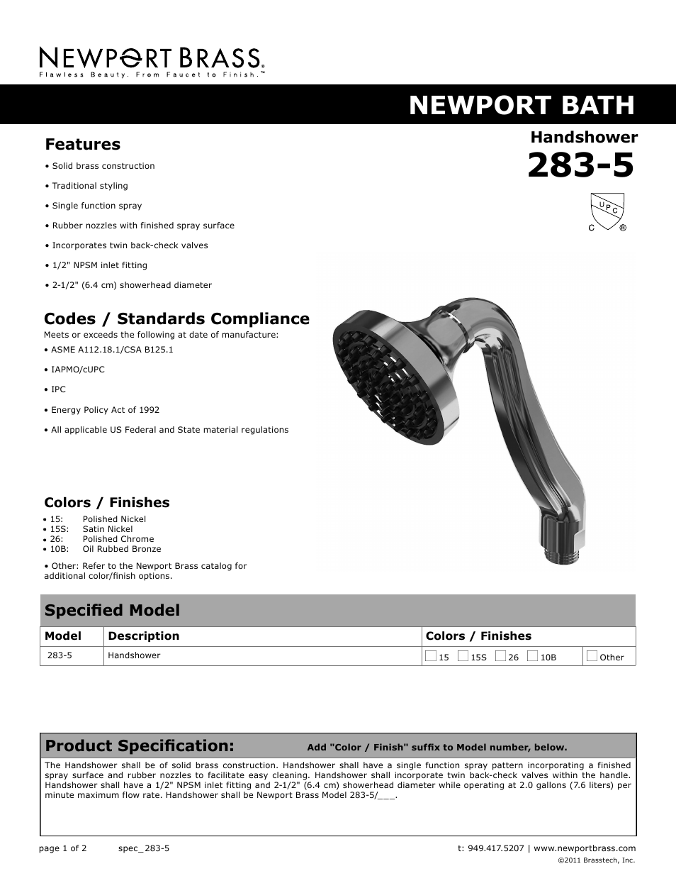 Newport Brass 283-5 User Manual | 2 pages