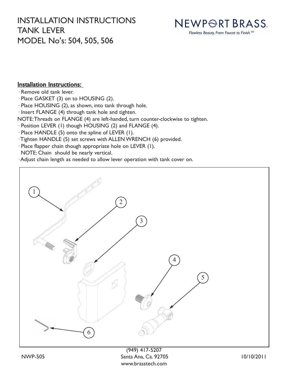 Newport Brass 504A Tank Levers User Manual | 1 page