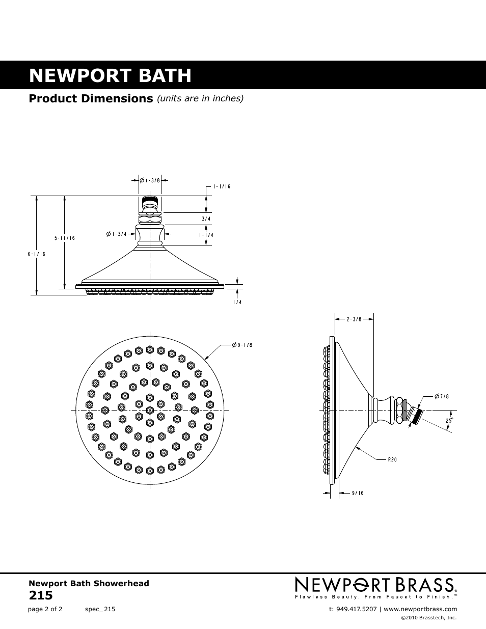 Newport bath, Product dimensions | Newport Brass 215 User Manual | Page 2 / 2