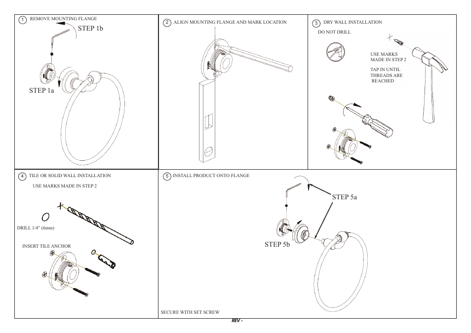 Step 1b step 1a step 5a step 5b | Newport Brass 38-09 8” TOWEL RING User Manual | Page 2 / 2