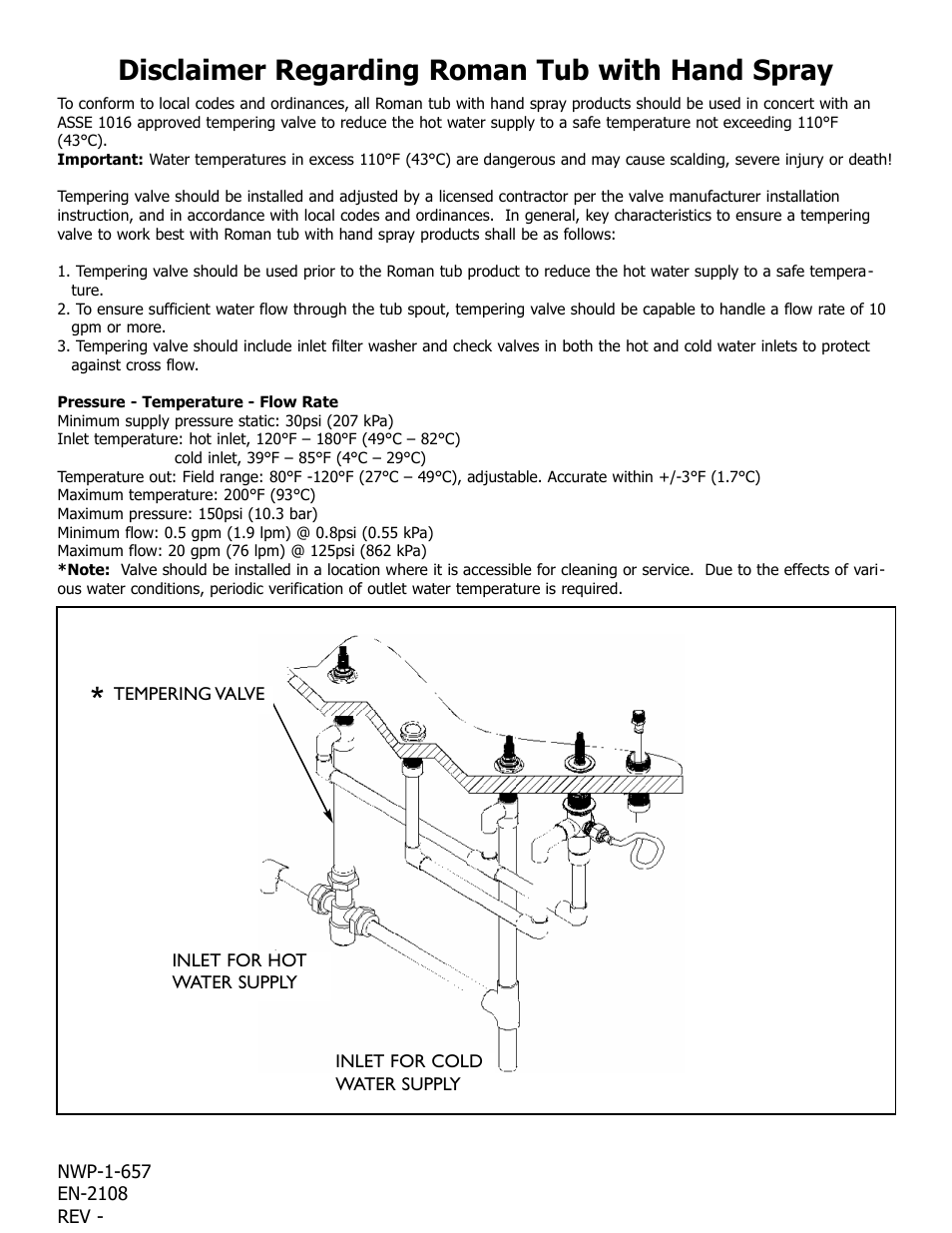 Disclaimer regarding roman tub with hand spray | Newport Brass 2567 Skylar User Manual | Page 4 / 4