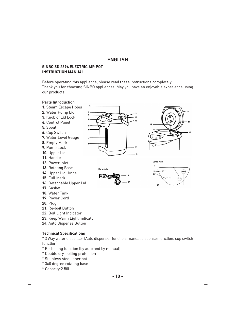 English | SINBO SK 2394 User Manual | Page 11 / 64