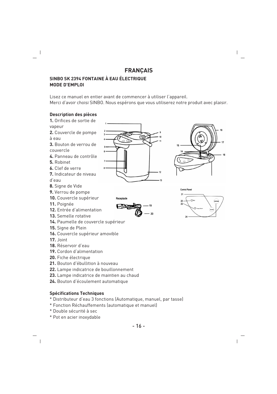 Français | SINBO SK 2394 User Manual | Page 17 / 64