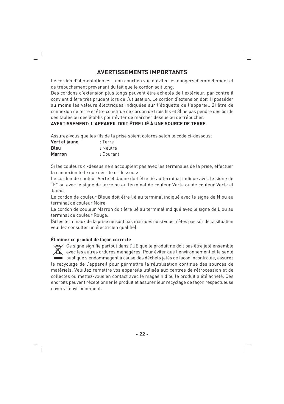 Avertissements importants | SINBO SK 2394 User Manual | Page 23 / 64