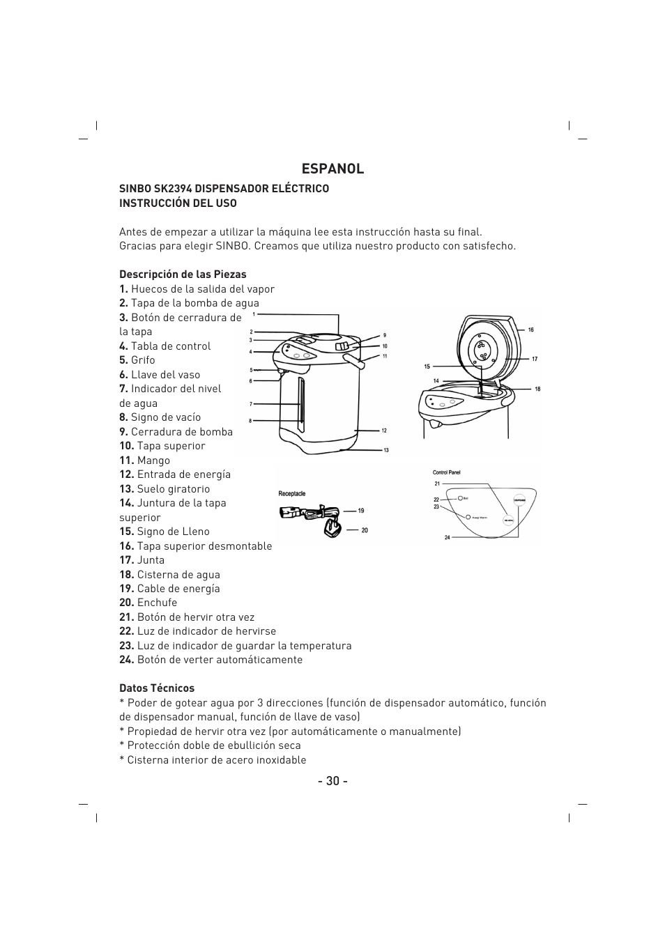 Espanol | SINBO SK 2394 User Manual | Page 31 / 64