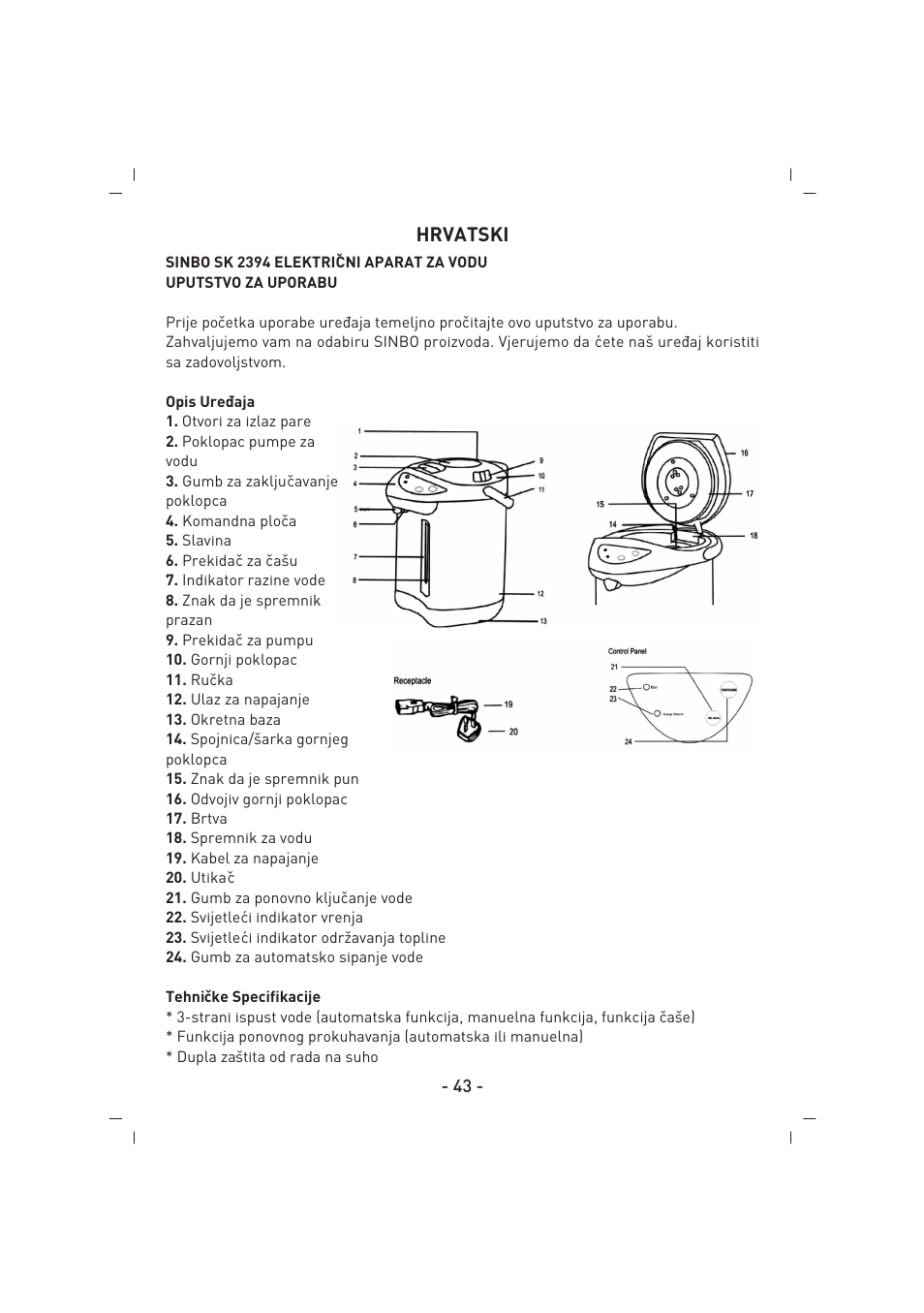 Hrvatski | SINBO SK 2394 User Manual | Page 44 / 64