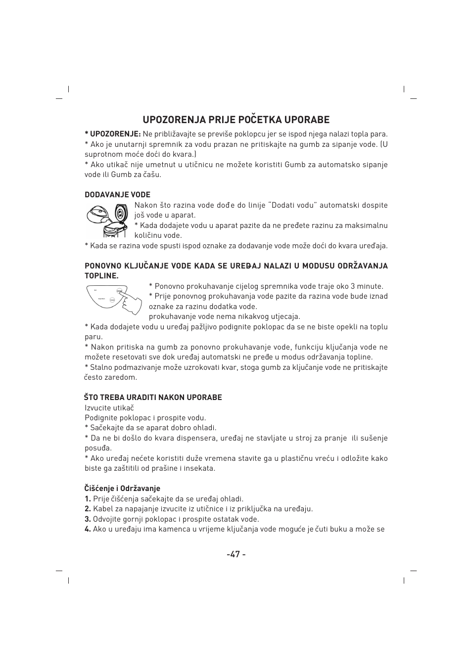 Upozorenja prije poˇ cetka uporabe | SINBO SK 2394 User Manual | Page 48 / 64